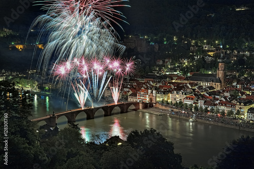 Fireworks at Karl Theodor Bridge in Heidelberg, Germany