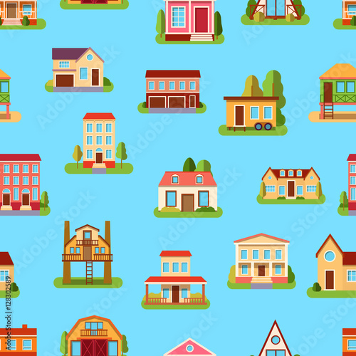 Houses front view vector seamless pattern © Vectorvstocker