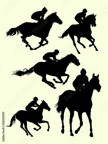 Horse riding, jockey silhouette. Good use for symbol, logo, mascot, sign, or any design you want.