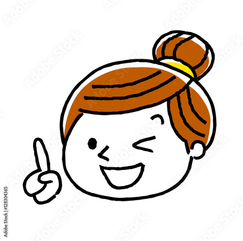女性、顔、表情：ポイント、人差し指
