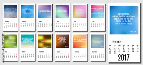2017 year calendar with subtle backgrounds, Bible quotes and versus. Design template