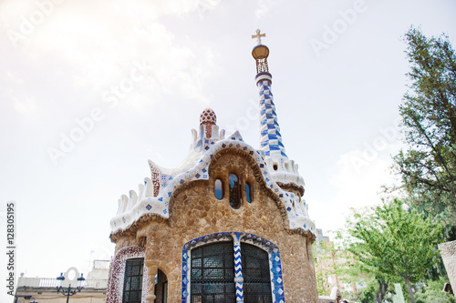 Barcelona, Spain, Park Guell - building at the entrance