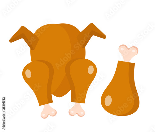 Grilled chicken, isolated on white background. Vector illustration