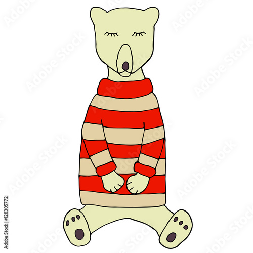 Sleeping bear in a knitted sweater. Vector illustration for poster, card
