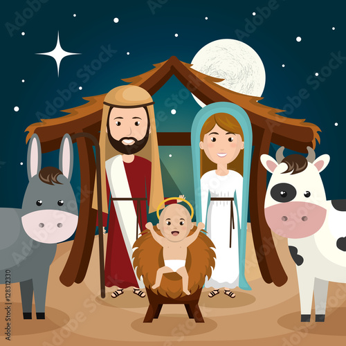 happy merry christmas manger character vector illustration design