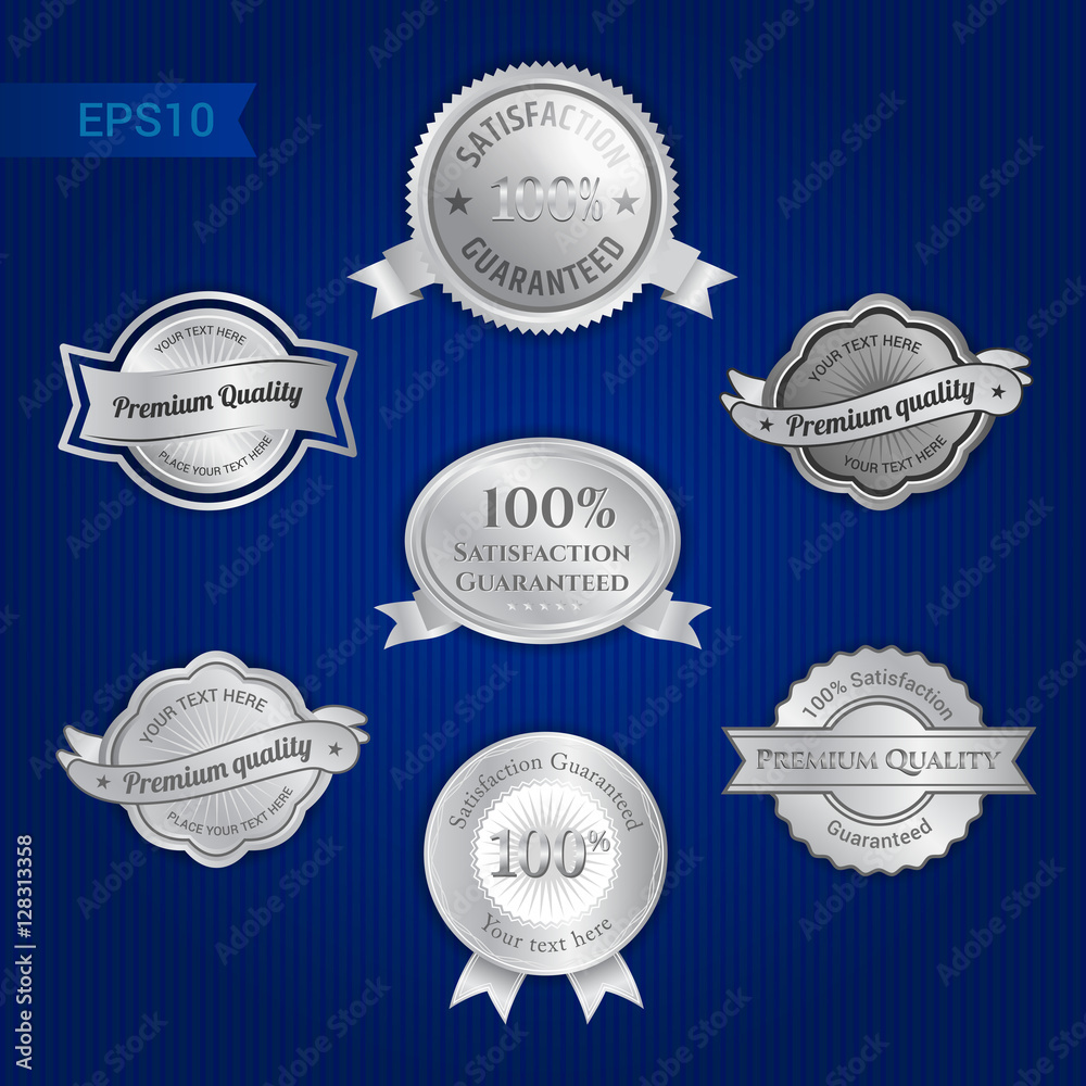 Set of satisfaction guarantee and premium quality emblem or badg Set of satisfaction guarantee and premium quality emblem or badg
