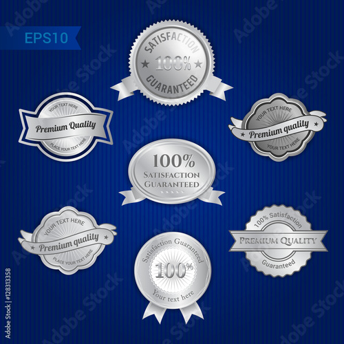 Set of satisfaction guarantee and premium quality emblem or badg