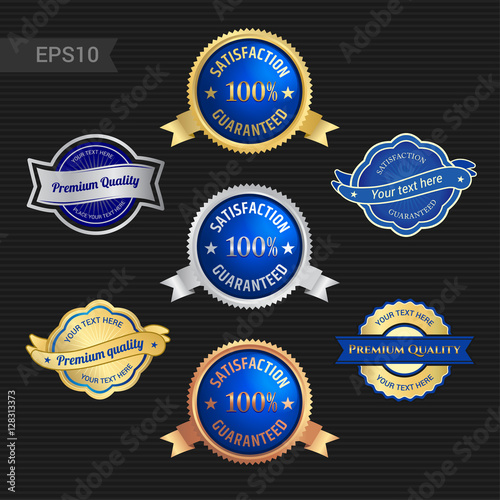 Set of satisfaction guarantee and premium quality emblem or badge