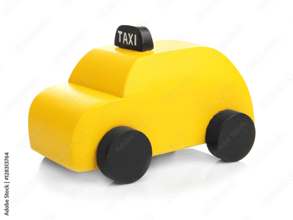 Yellow toy taxi cab isolated on white Yellow toy taxi cab isolated on white
