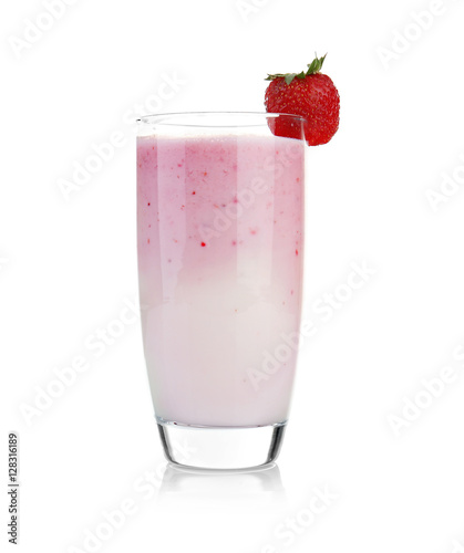 Milk cocktail with strawberry isolated on white