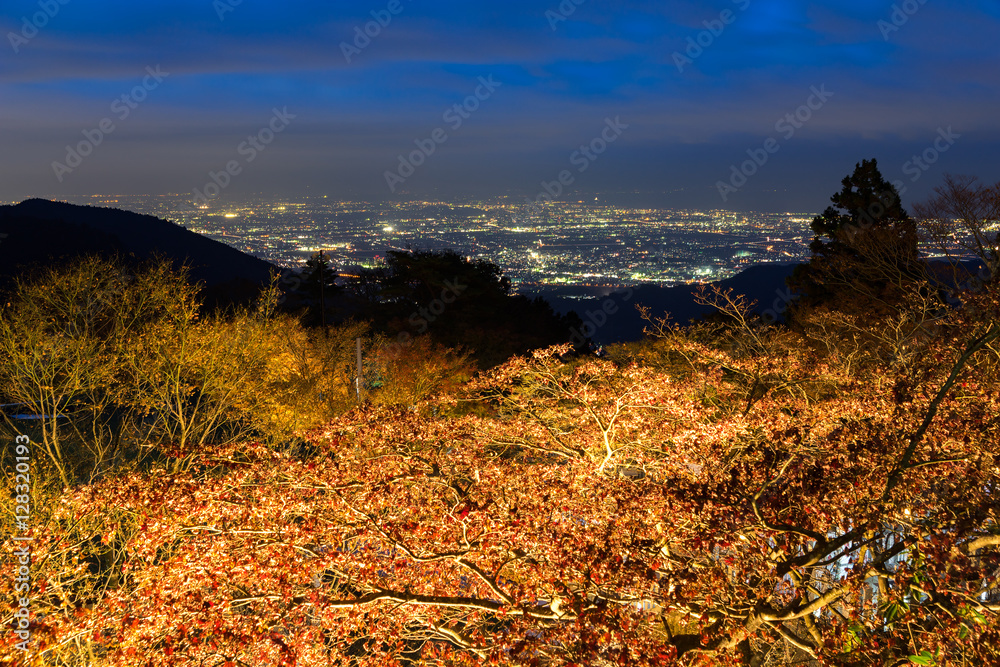 Φωτογραφία Autumn leaves and nightview of Isehara city from Ooyama (大山からの伊勢原市街夜景と紅葉) in Kan