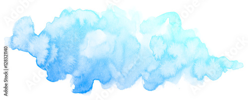 Abstract blue watercolor on white background.The color splashing on the paper.It is a hand drawn.