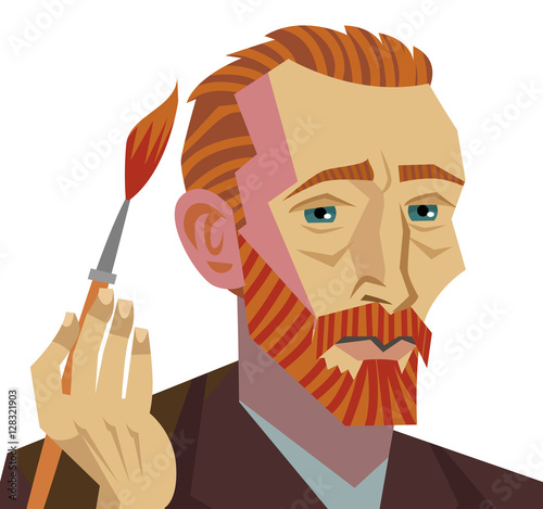 van gogh cartoon painter face drawing with paintbrush