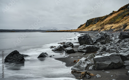 Black Sand Beach on Iceland Coast near Hvitserkur