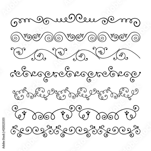 Collection of swirl hand drawn text dividers vector. Unique line border or brush isolated on white background. Ink borders.