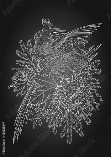 Graphic art with pheasants