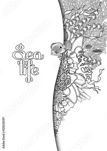 Graphic fish with coral reef