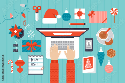 Christmas and New Year holiday celebration concept with top view