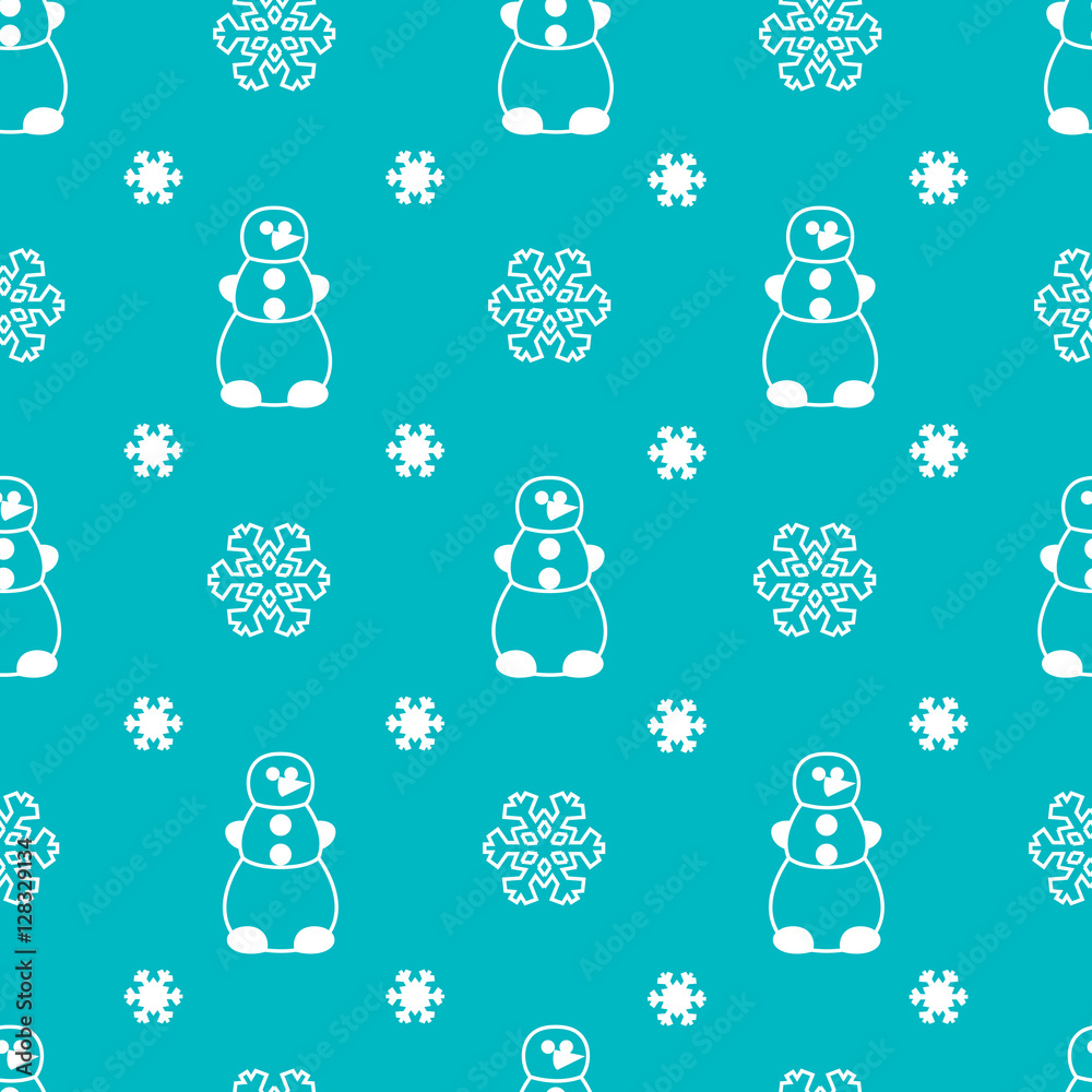 Seamless winter pattern with snowman and snowflakes