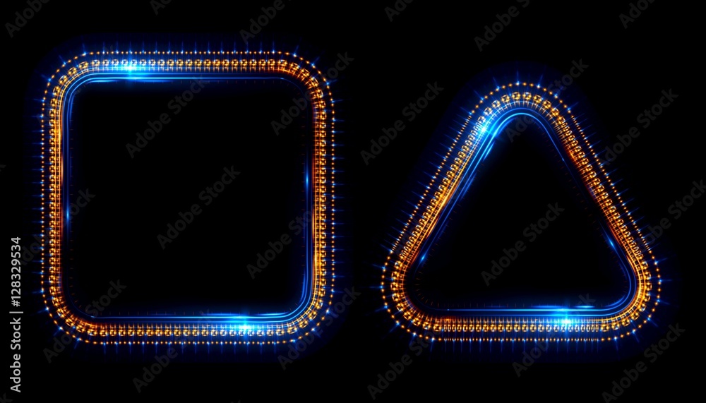 Glowing frames black background. Square glow borders. Sparkling geometric light banner. Luminous triangle light shape.
Shining triangular forms. Neon sign. Bright sign with flares and sparkles. LED Glowing frames black background. Square glow borders. Sparkling geometric light banner. Luminous triangle light shape.
Shining triangular forms. Neon sign. Bright sign with flares and sparkles. LED