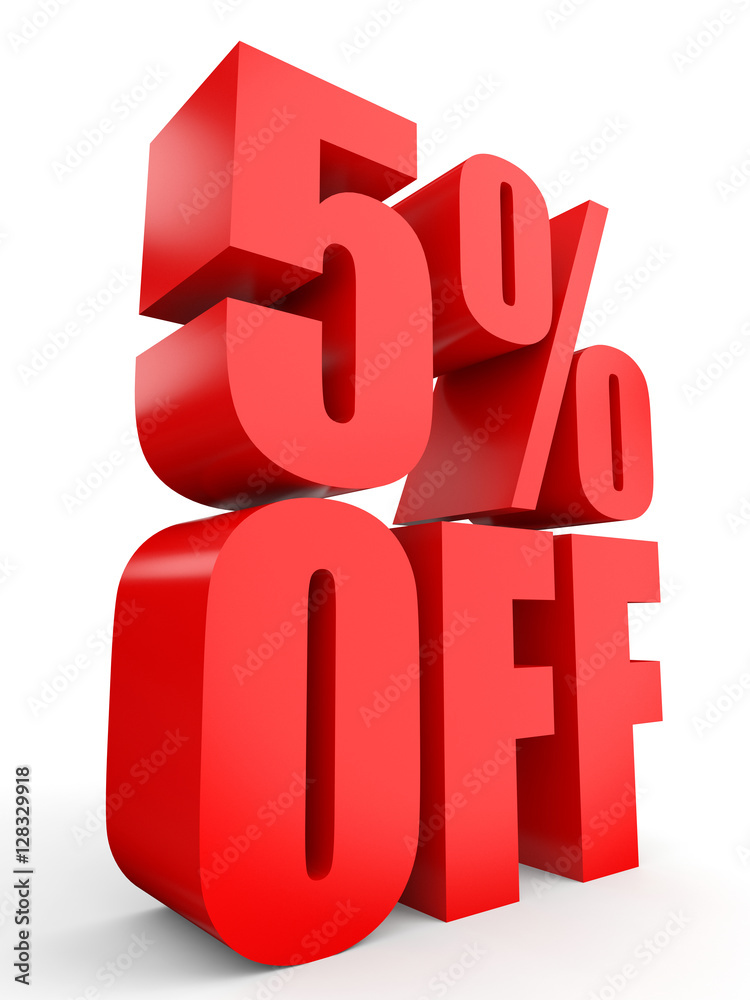 Discount 5 percent off. 3D illustration on white background. Discount 5 percent off. 3D illustration on white background.