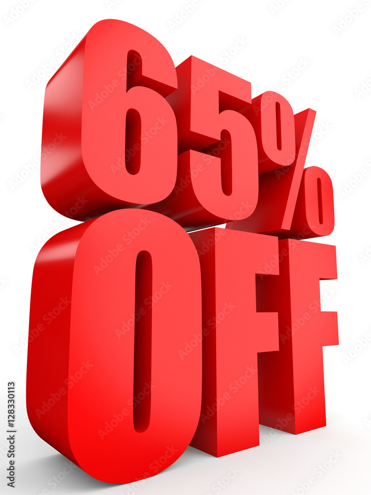 Discount 65 percent off. 3D illustration on white background. Discount 65 percent off. 3D illustration on white background.