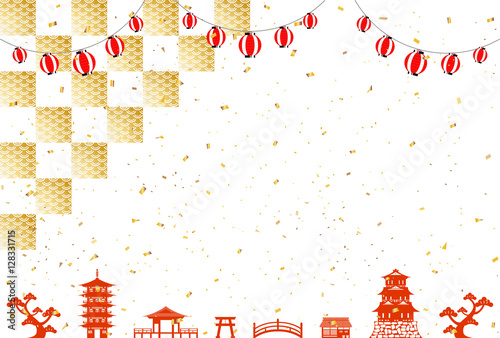 金箔　提灯　和背景