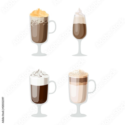 Coffee cups different cafe drinks