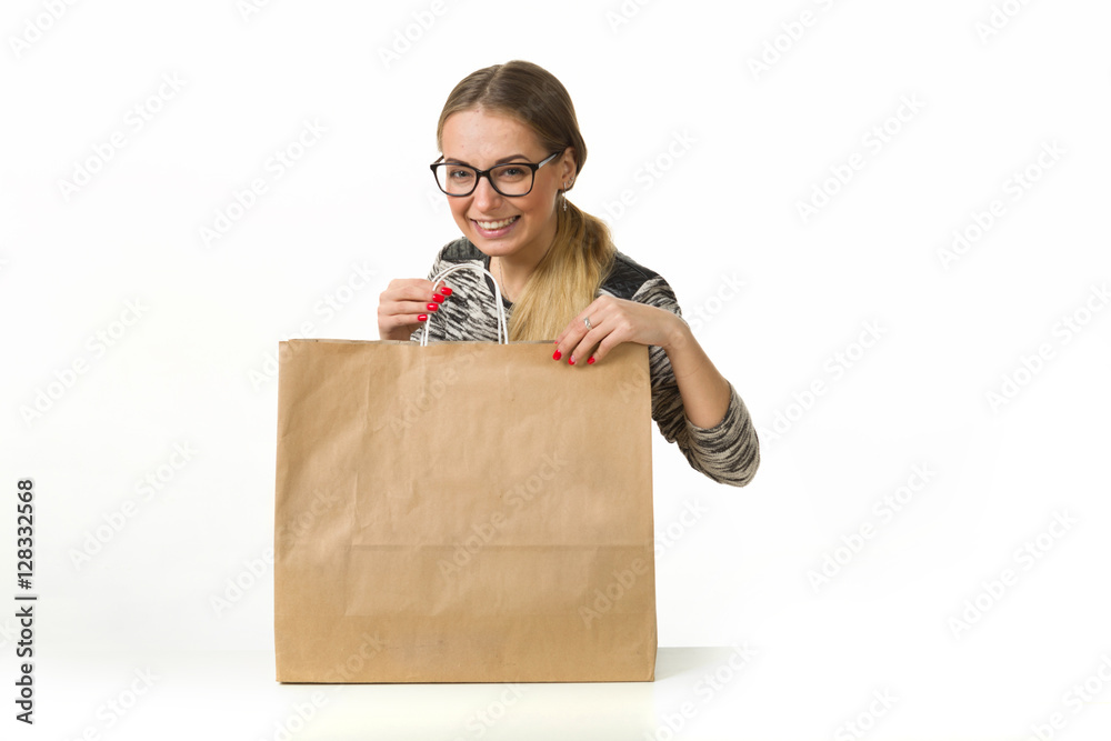 girl with shopping bags on a white background girl with shopping bags on a white background