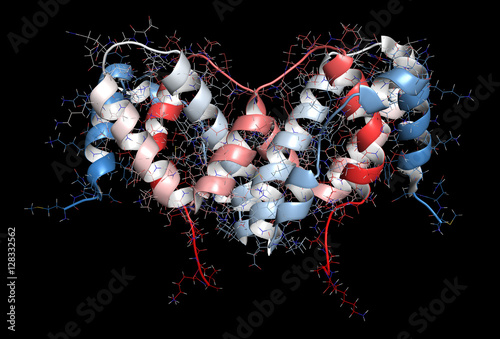 Interferon gamma (IFNg) cytokine molecule, 3D rendering. photo