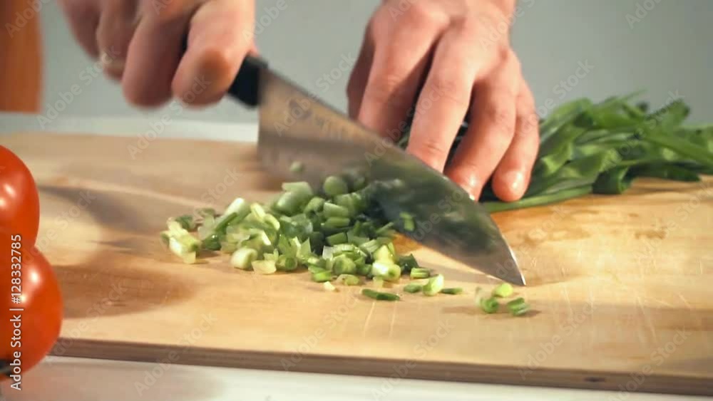Chef cuts the vegetables slow motion Chef cuts the vegetables slow motion