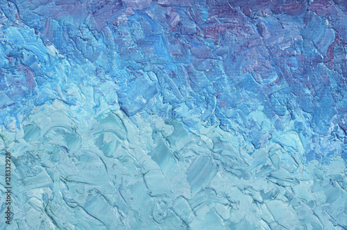 Blue winter oil painting abstract background. Palette knife texture on canvas. 