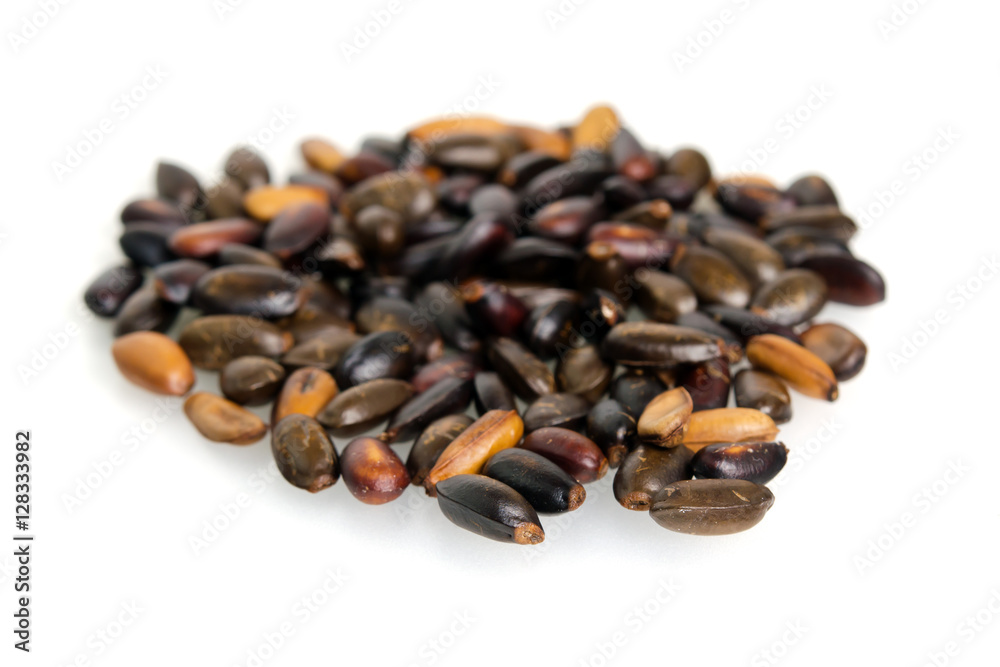 Heap of custard apple seeds or kernels isolated on white