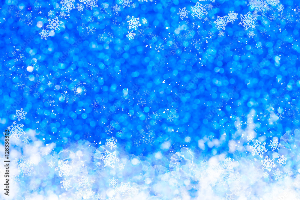 Fototapeta premium Blue Sparkling Glitter bokeh Background.