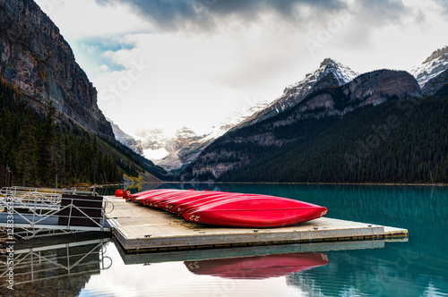 Lake Louise in scenic Banff National Park in the Canadian Rocky Mountains in autumn 
