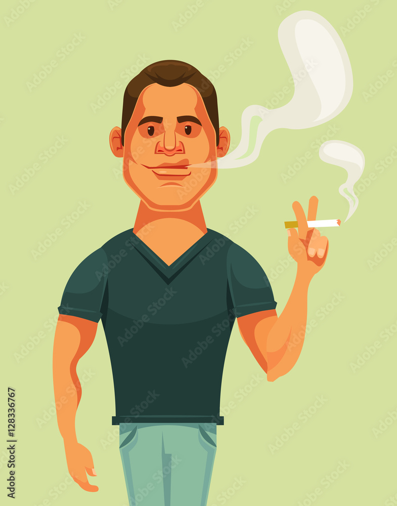 Man character smoking cigarette. Vector flat cartoon illustration Man character smoking cigarette. Vector flat cartoon illustration