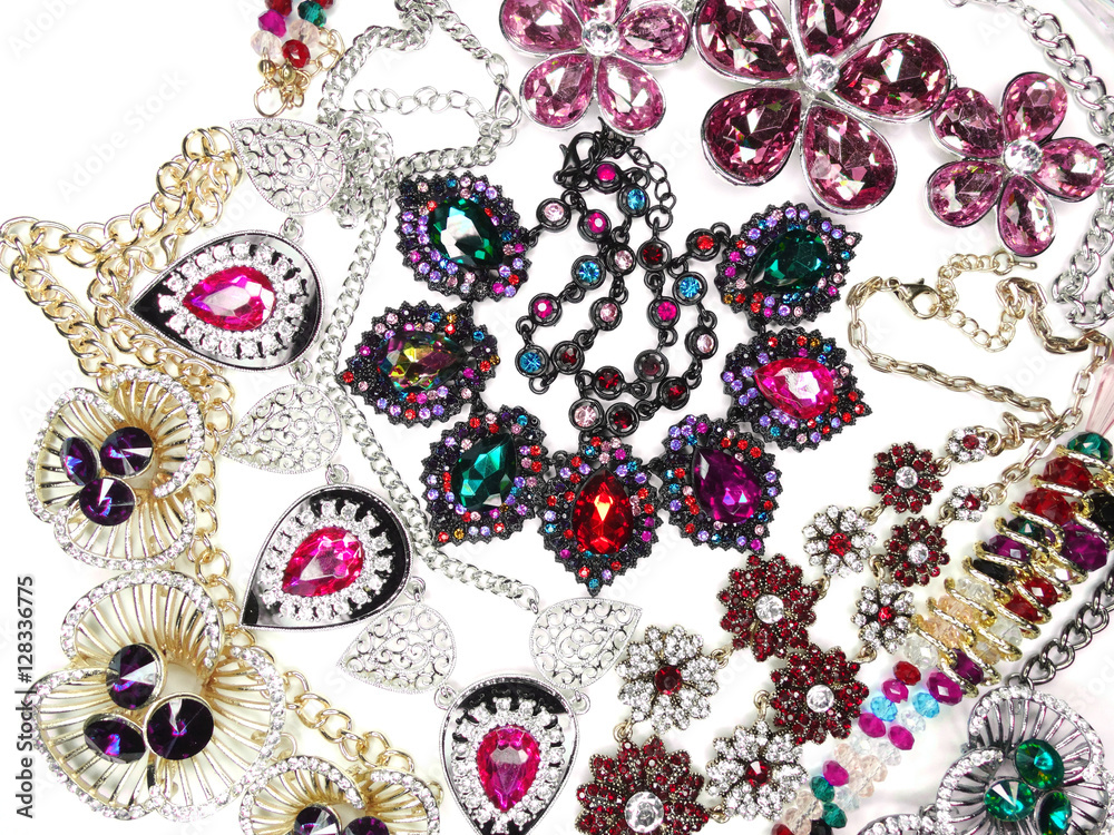 jewelry necklace with bright crystals fashion background