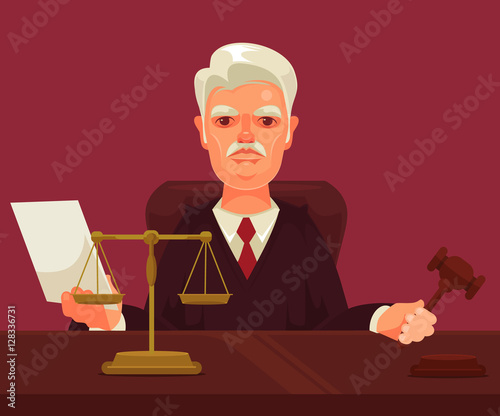 Strict judge man character. Vector flat cartoon illustration