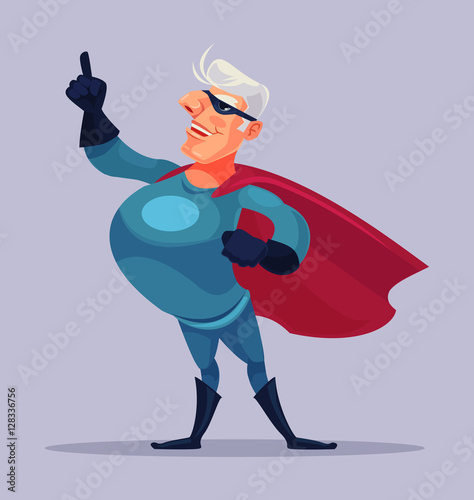 Old grandfather superhero character. Vector flat cartoon illustration