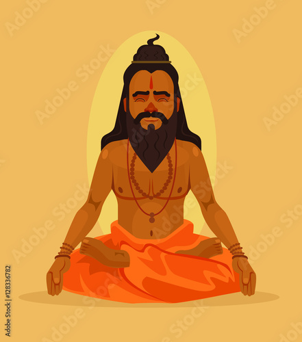 Meditating yogi man character. Vector flat cartoon illustration photo