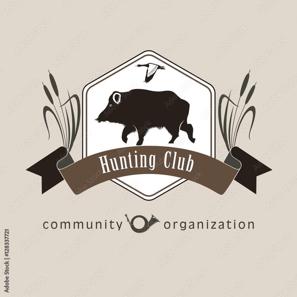 Hunting club, a social organization. Wild boar.Symbol of the hunting