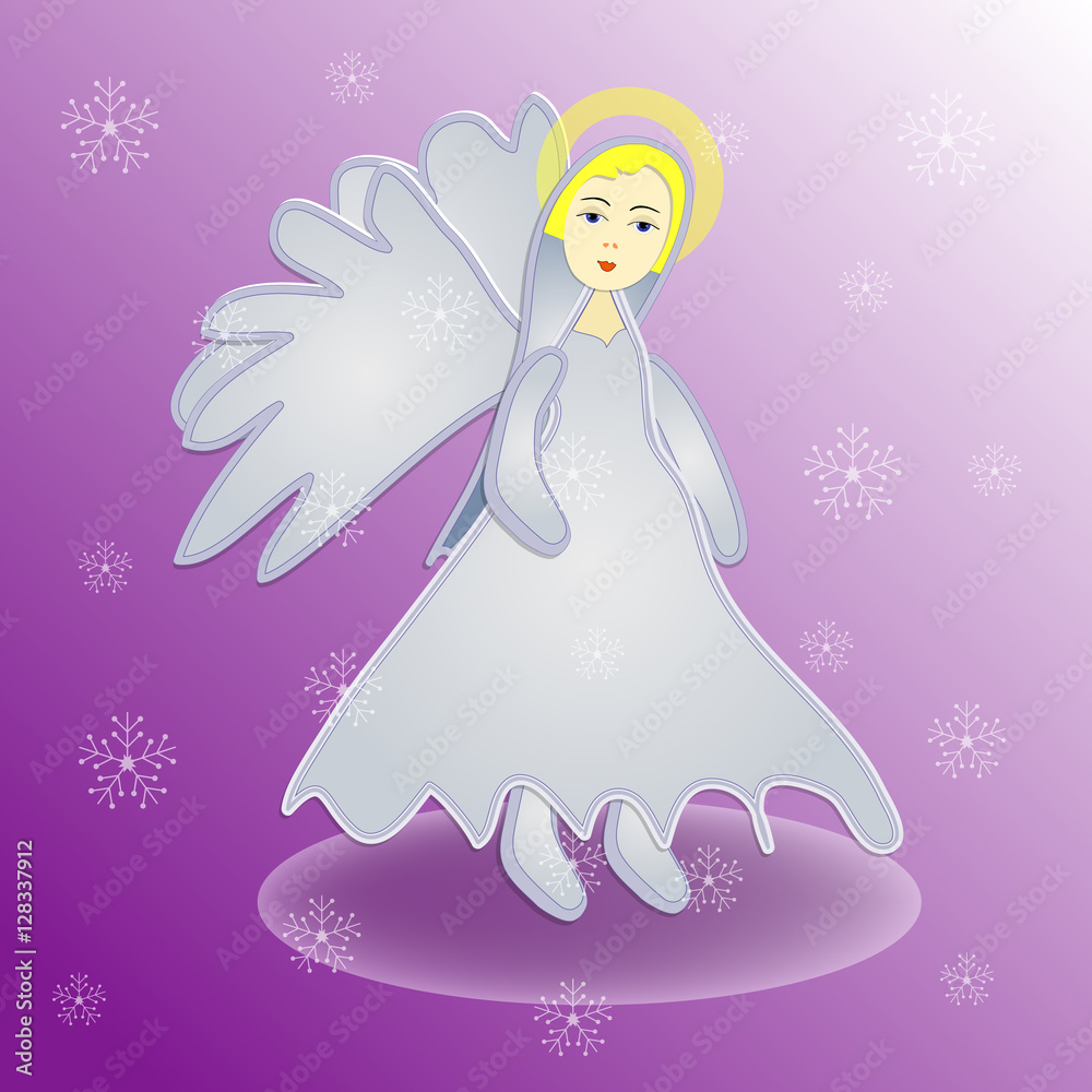 Christmas Angel Icon Symbol Design. Vector Christmas illustration with snowflakes. Angel silhouette.