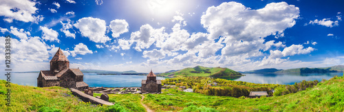 The Sevan temple complex on the peninsula of the Lake Sevan, Armenia. photo