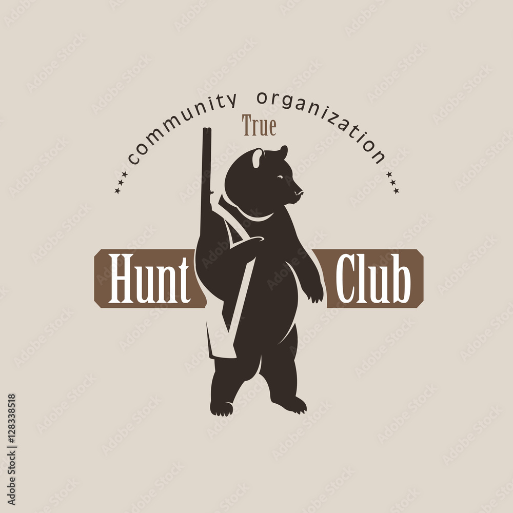 Fototapeta premium Logo bear with a gun. Vector logo of a hunting club.