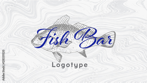 Fish bar vector design logo template. Seafood restaurant idea.