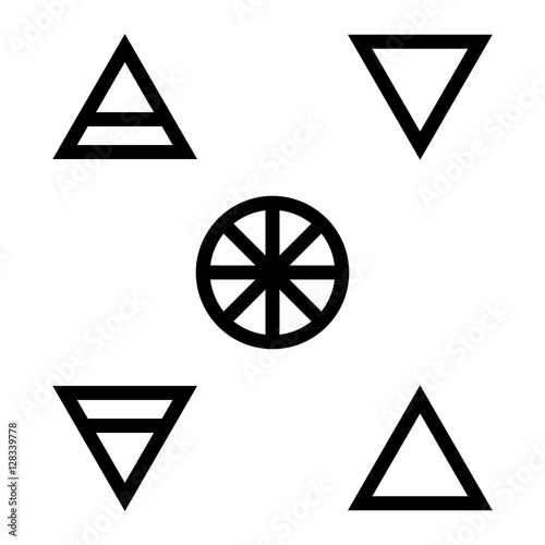 Five Element Flat Color Icon Set Symbol Design. Vector illustration isolated on white background. Spirit, Air, Earth , Fire and Water. 