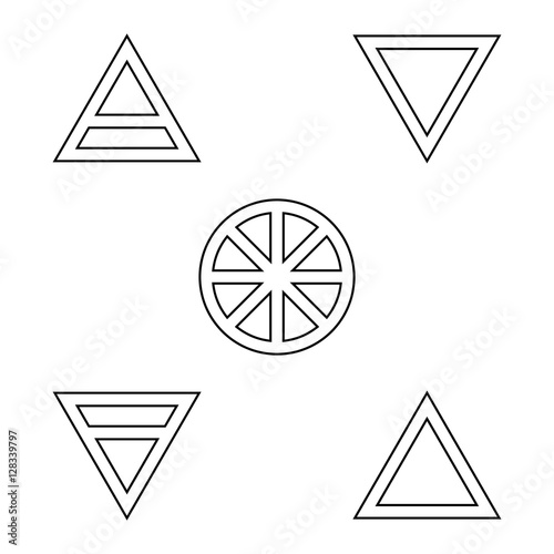 Five Element Flat Color Icon Set Symbol Design. Vector illustration isolated on white background. Spirit, Air, Earth , Fire and Water. 