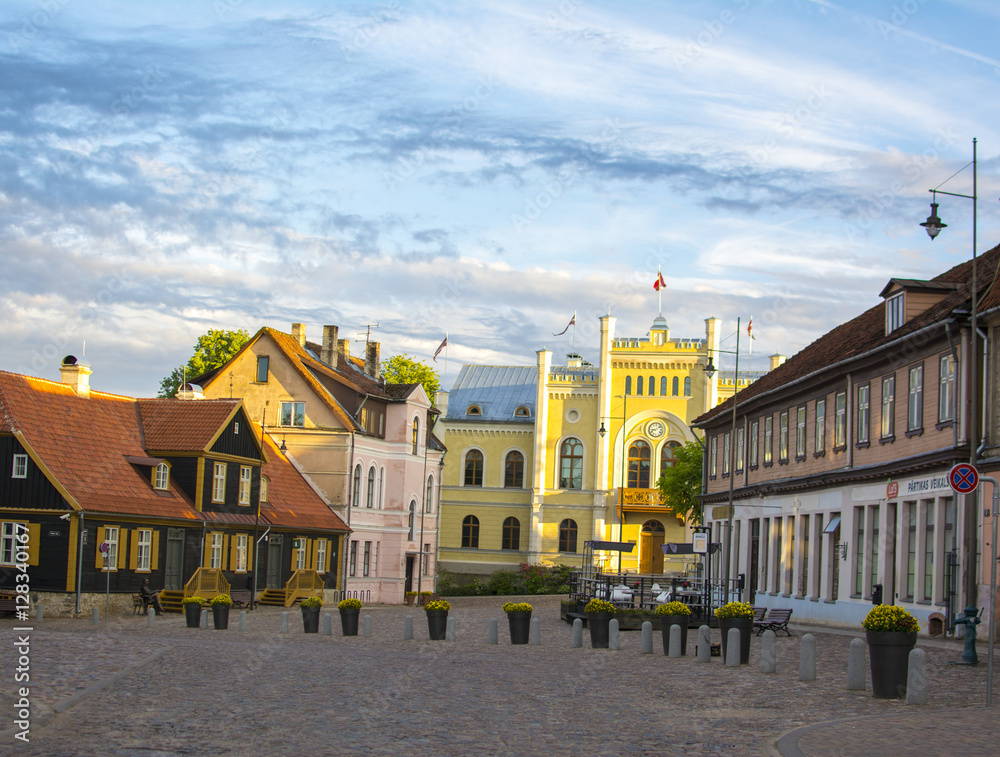 Сentral square in old town of Kuldiga, Latvia