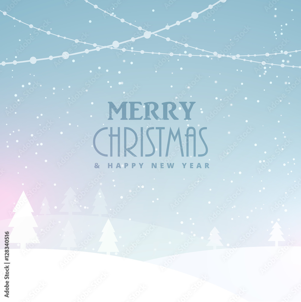 merry christmas celebration background with snow and trees