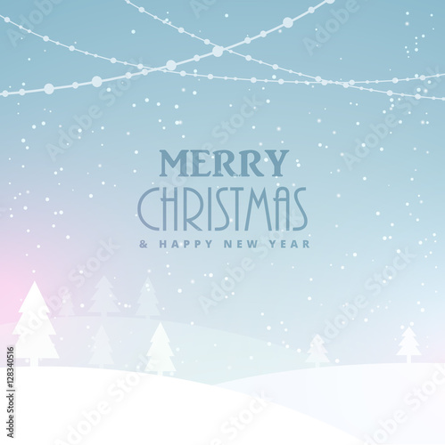 merry christmas celebration background with snow and trees